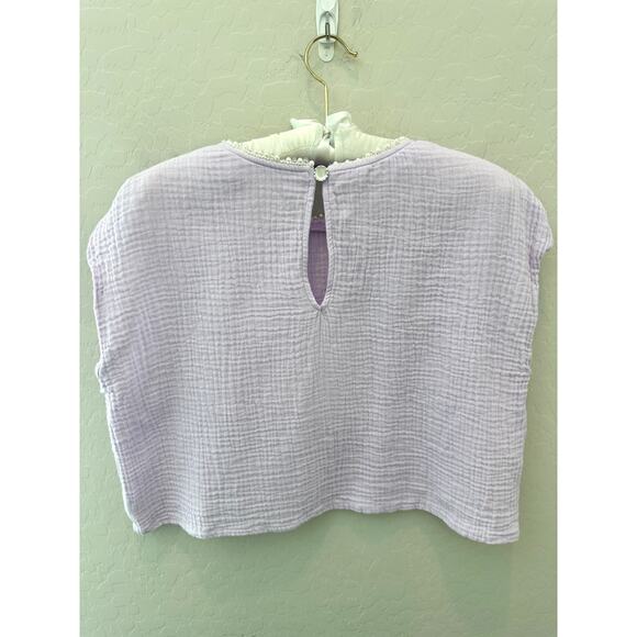 WILDFOX | Lilac Purple Textured Cotton Crop Top Pearl Trim Keyhole Back | Medium - Picture 5 of 8